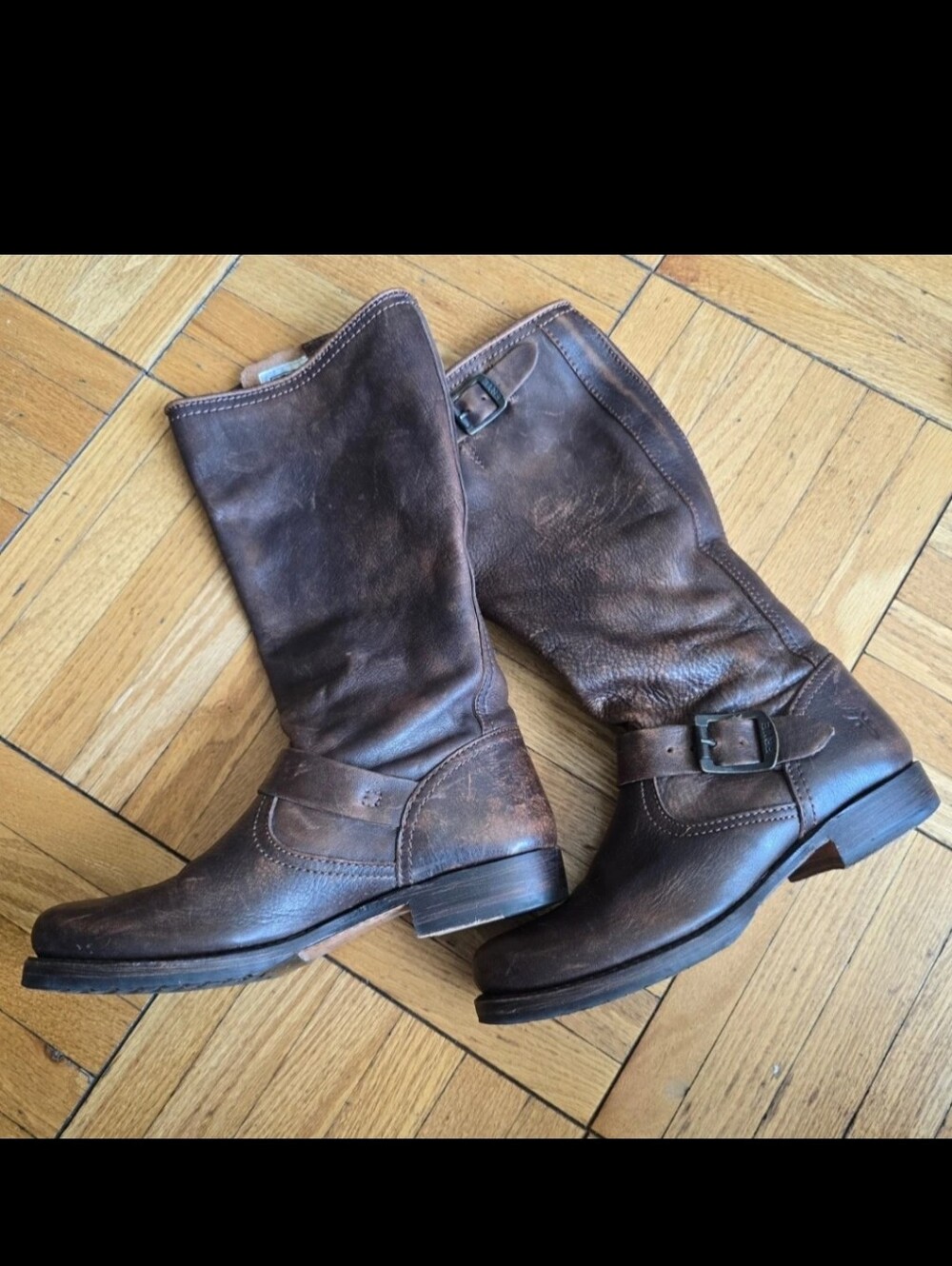 Frye Veronica Slouch Brown Leather Buckle Calf Boots - Picture 7 of 7